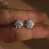 Huitan Dazzling Cubic Zirconia Stud Earrings Women Crystal Flower Ear Piercing Accessories Daily Wear Fashion Versatile Jewelry