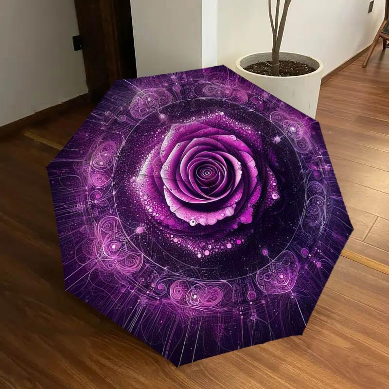 1pc Purple Rose Mandala Artwork Umbrella with Plastic Handle,Suitable for All Seasons Home Travel Outdoor UmbrellaDD1705