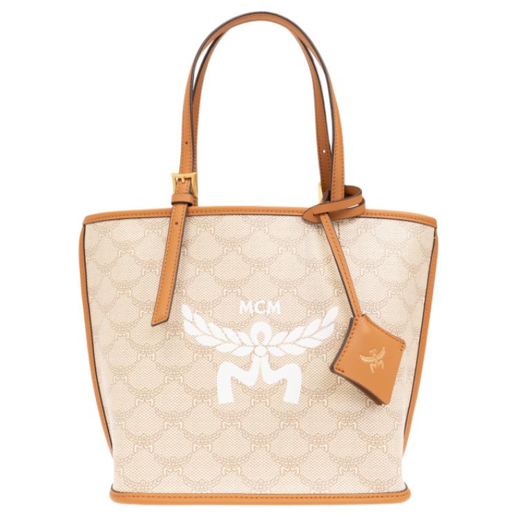 MCM Himmel Allover-Print-Design Große Kapazität Canvas und Leder Tragetasche Einkaufstasche Schulter-Handtasche Mini Damen-Tragetaschen Beige MWPESAC02I9001