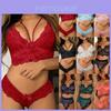 Set de Lenjerie Intimă Sexy din Dantelă Ultra Netedă pentru Femei, cu Sutien Push-Up și Tanga, pentru Purtare Nocturnă
