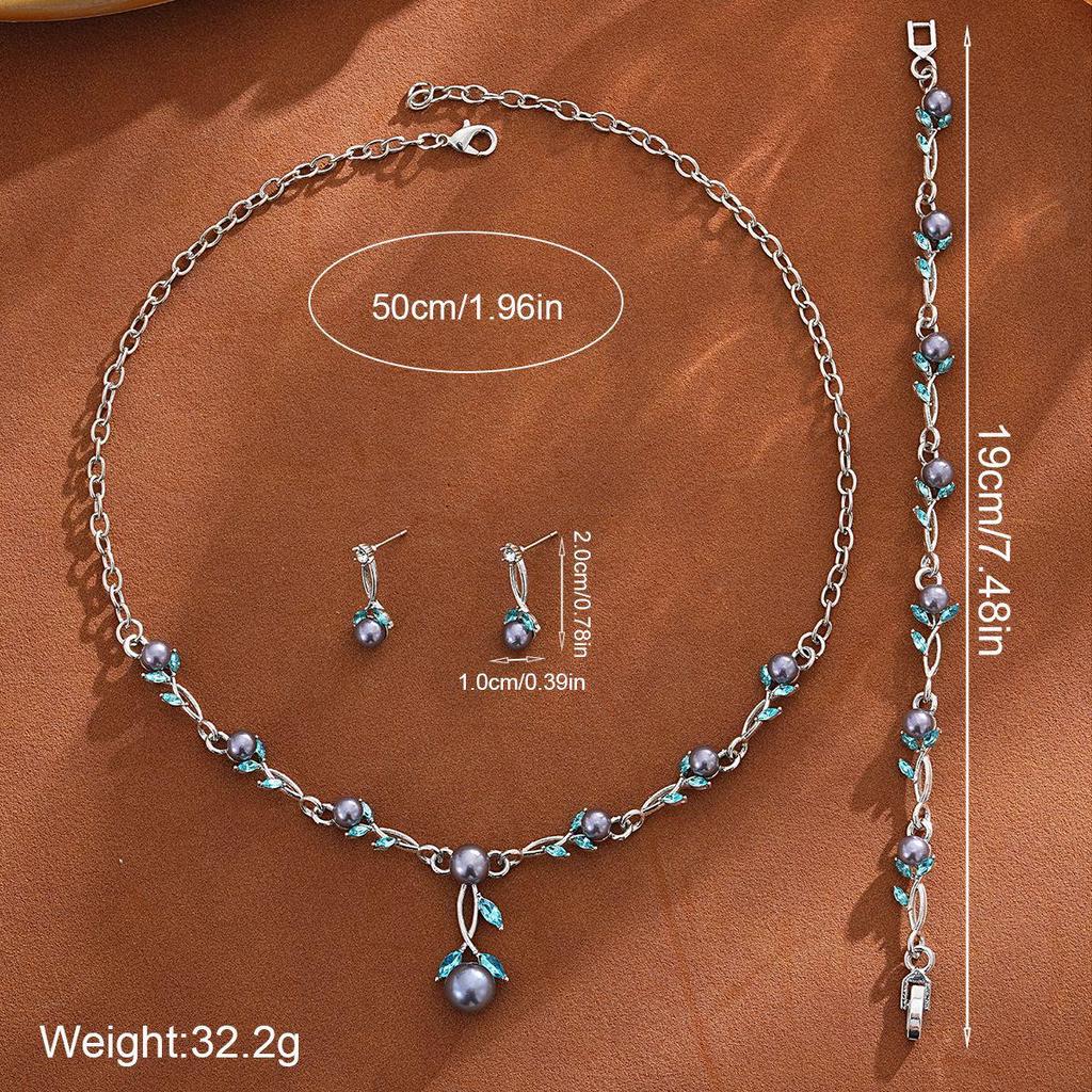 Elegant Pearl Rhinestone Flower Jewelry Set: Necklace, Earrings & Bracelet for Weddings & Banquets