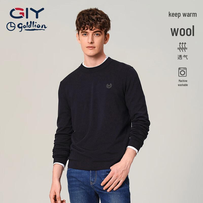 Goldlion Men's Classic Round Neck Wool Blend Sweater