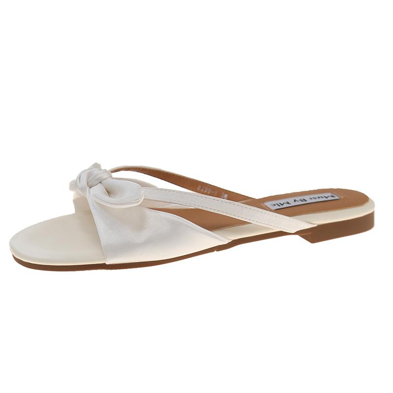 Fashion Ladies Shoes 2025 Summer Open Toe Women’s Slippers New Round Toe Low Heel Bow Tie Sandals for Fashion Outdoor Dress Slippers