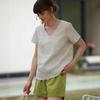 [Clearance and leak picking] s pure linen T-shirt simple solid color V-neck spring summer versatile cotton and linen T-shirt top women's clothing