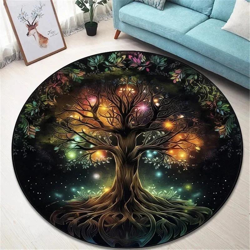 Runder Vintage-Teppich 'Baum des Lebens' für Wohnzimmer und Schlafzimmer Eleganter rutschfester Teppich Stilvolle dekorative Bodendekoration Perfektes Geschenk