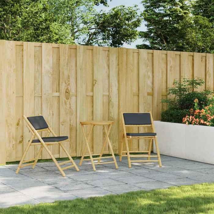 VidaXL Folding Bistro Set 3 Pcs and Dark Grey Cushions Bamboo, Garden Bistro Set, Balcony Set, 3208940