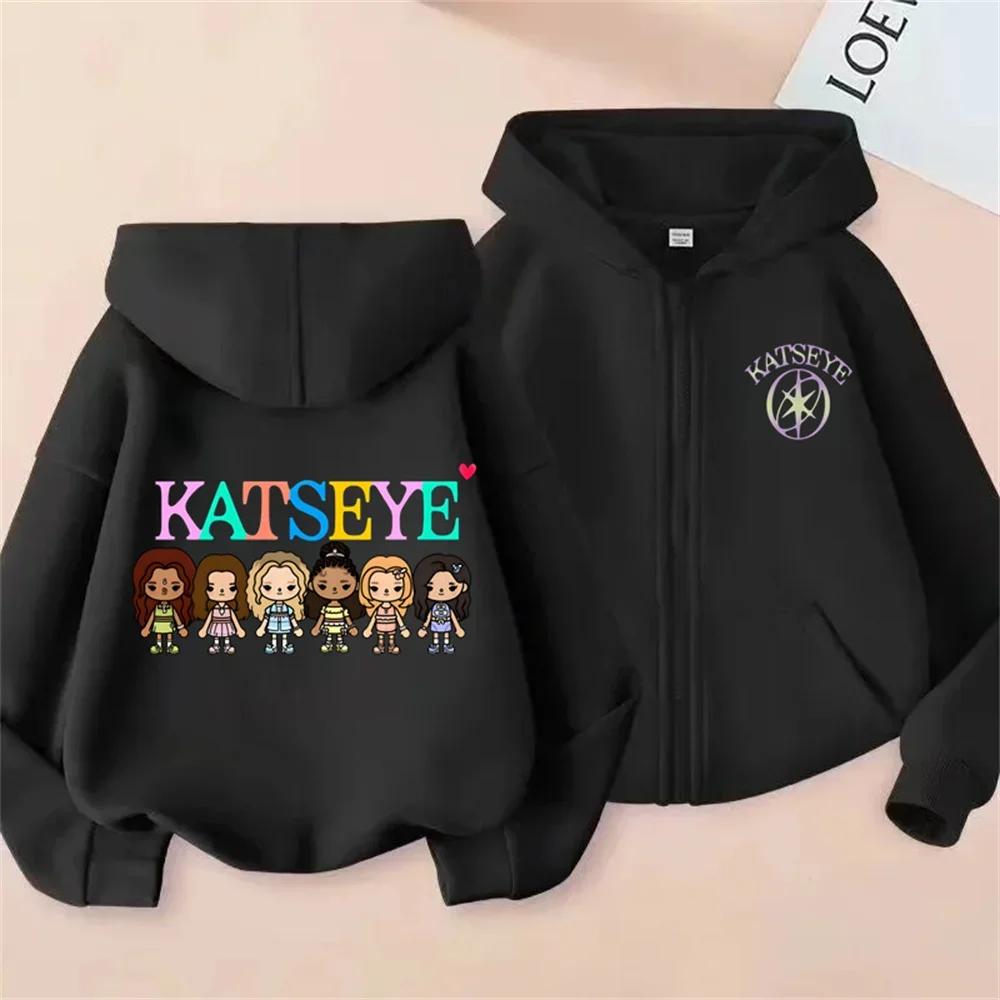 Kids Zip Up Sweatshirts Kpop Katseye Print Hoodie Children Clothes Kids Casual Tops Girl Boy Sweatshirt Zipper Hoody Streetwear
