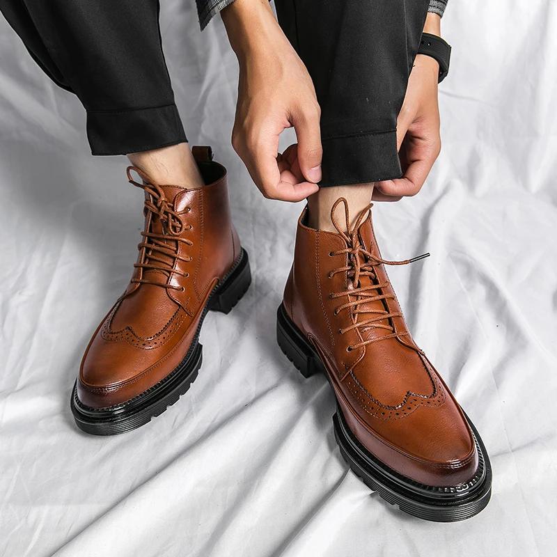 Fashion Trend Men's Boots Black Sneakers Outdoor Low Top Combat Boots Punk Shoes Men's Casual Leather Street Style Ankle Boots Men MO-25