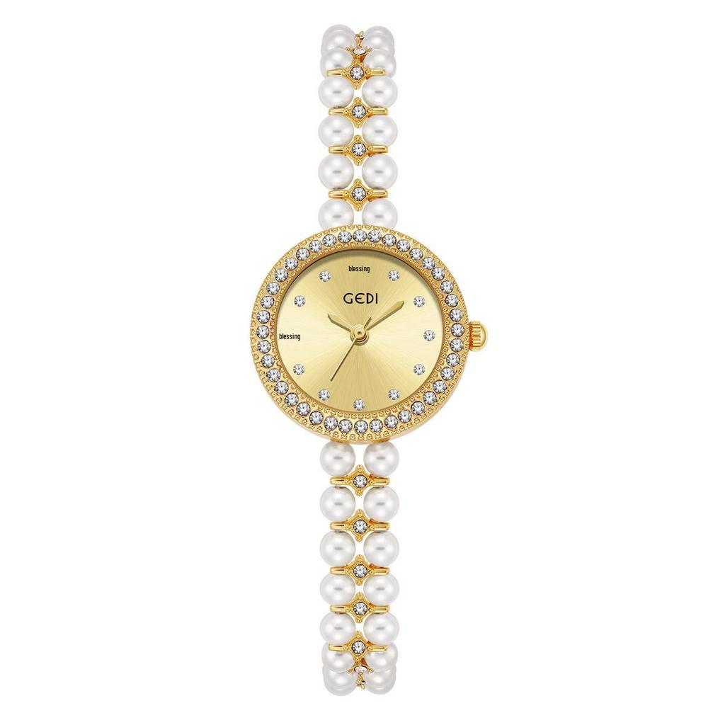 Gedi Women's Diamond-Set Mother-of-Pearl Luxury Watch with Pearl Band and Quartz Movement