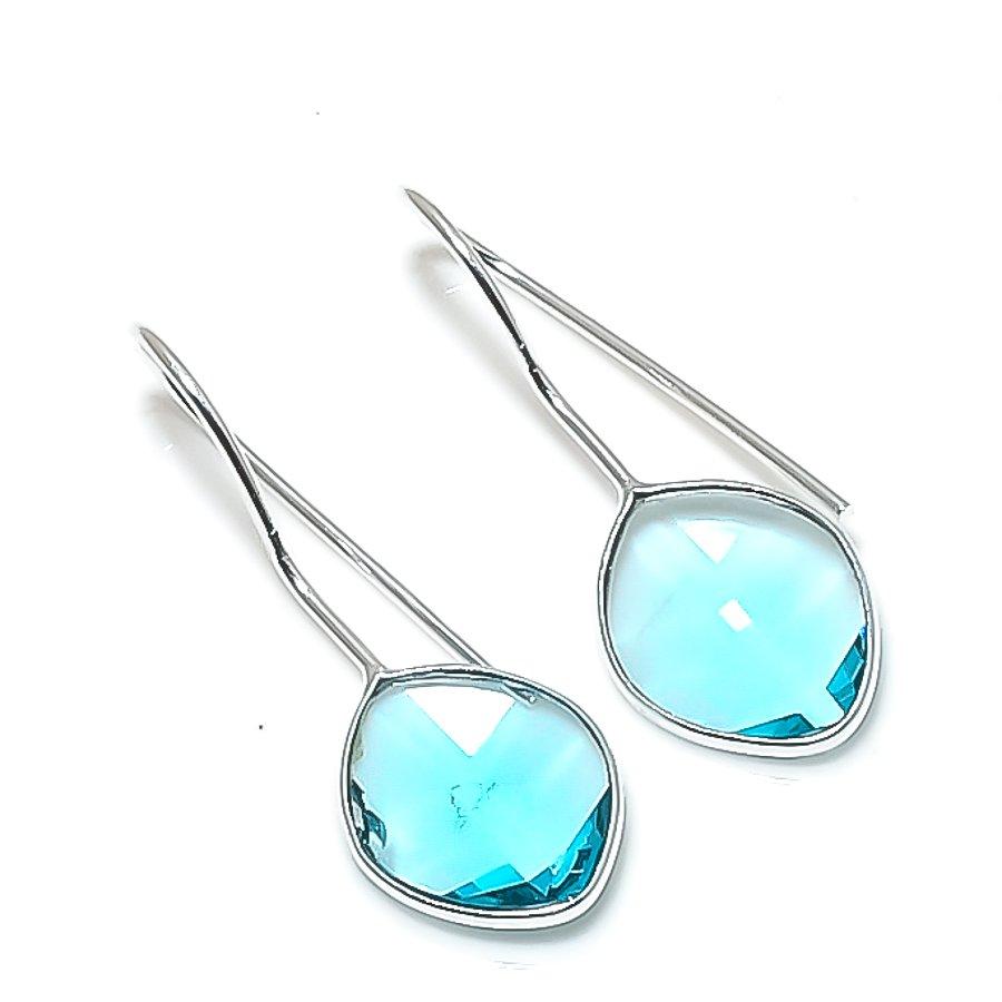 Natural Blue Topaz Gemstone 925 Sterling Silver Jewelry Earring 1.26" AE-12608
