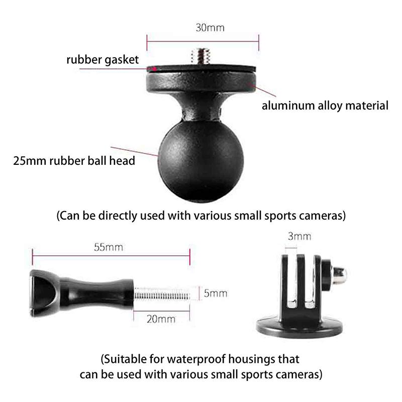 Universeller 1" Aluminium-Kugelkopf-Adapter mit 1/4"-Gewinde für Doppelgelenkarm für Actionkamera-Ständer