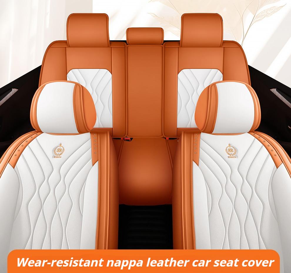 Full-Cover Colorful Stitched Car Seat Covers, 5-Seater Full Set - Comfortable & Durable Napa Leather, All-Season, Fits Most Cars