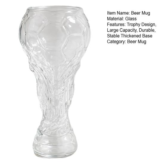 Bierglasbecher, Glas im Pokalstil 730 ml, Klarer Borosilikatglasbecher mit schwerem Reliefboden, Trinkgeschirr für Fußballparty, Sichere Verpackung