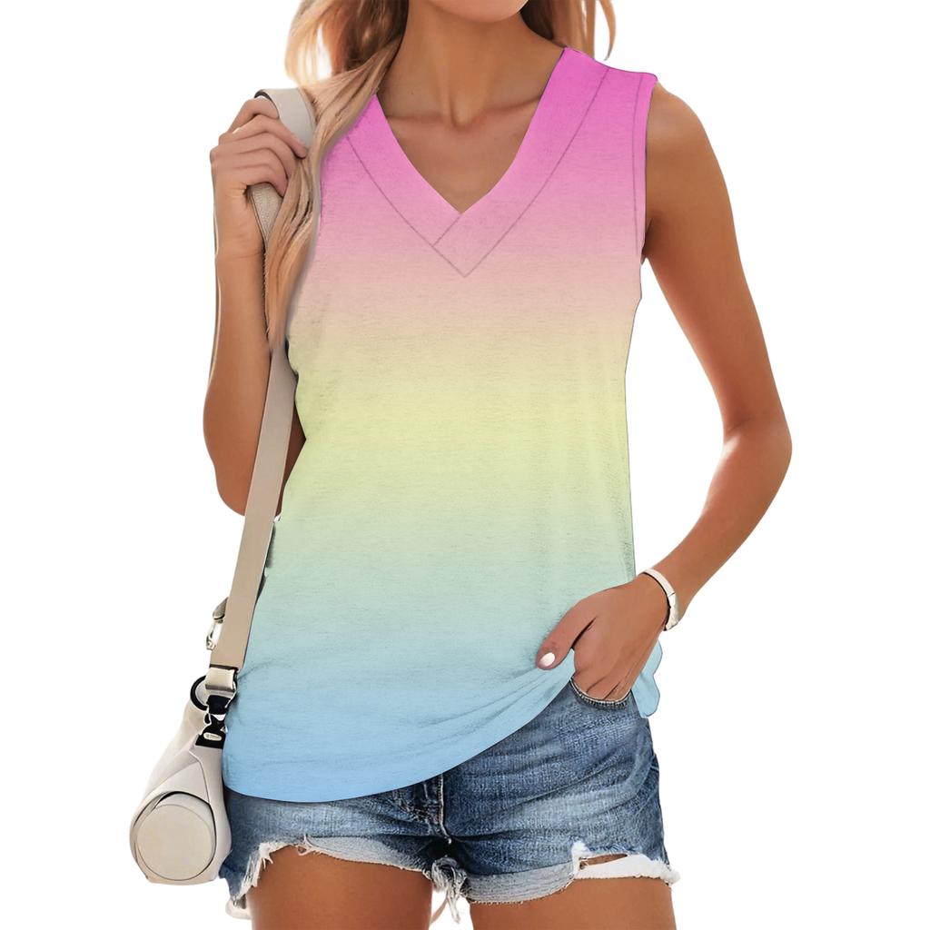 Women's Fashionable Casual Everyday Versatile Gradient Print Slim-Fit Summer Tank Top