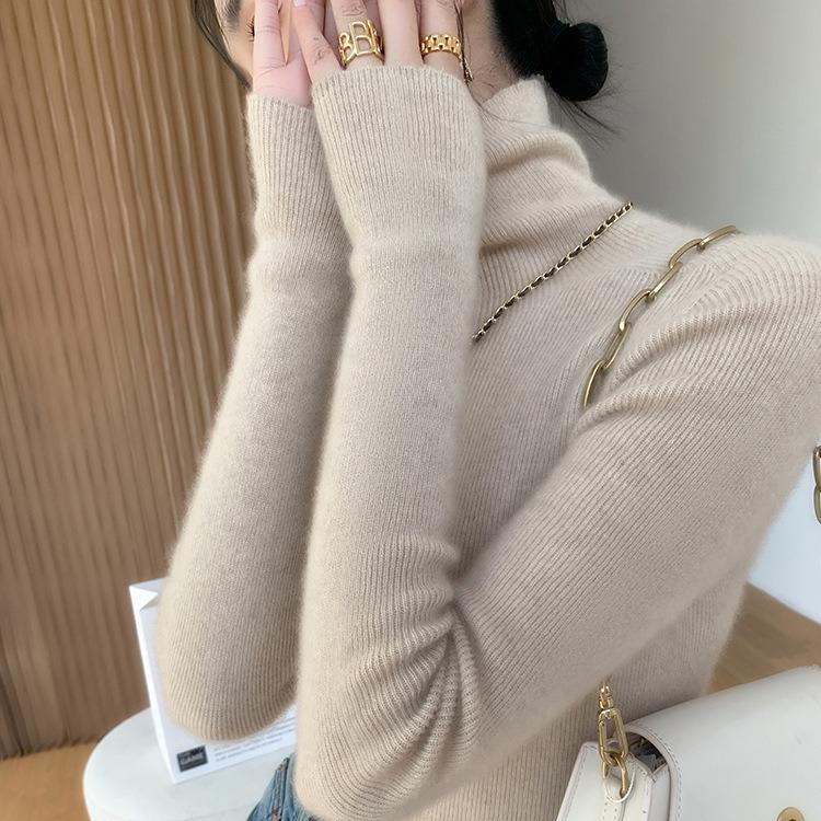 Women's High Neck Cashmere Turtleneck Pullover - 100% Wool Slim Fit Long Sleeve Sweater, Autumn/Winter Base Layer.