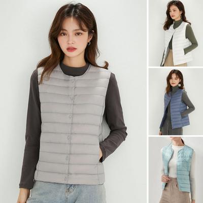 Fall Winter Women Jacket Sleeveless Padded Down Coat Single-breasted Round Neck Heat
