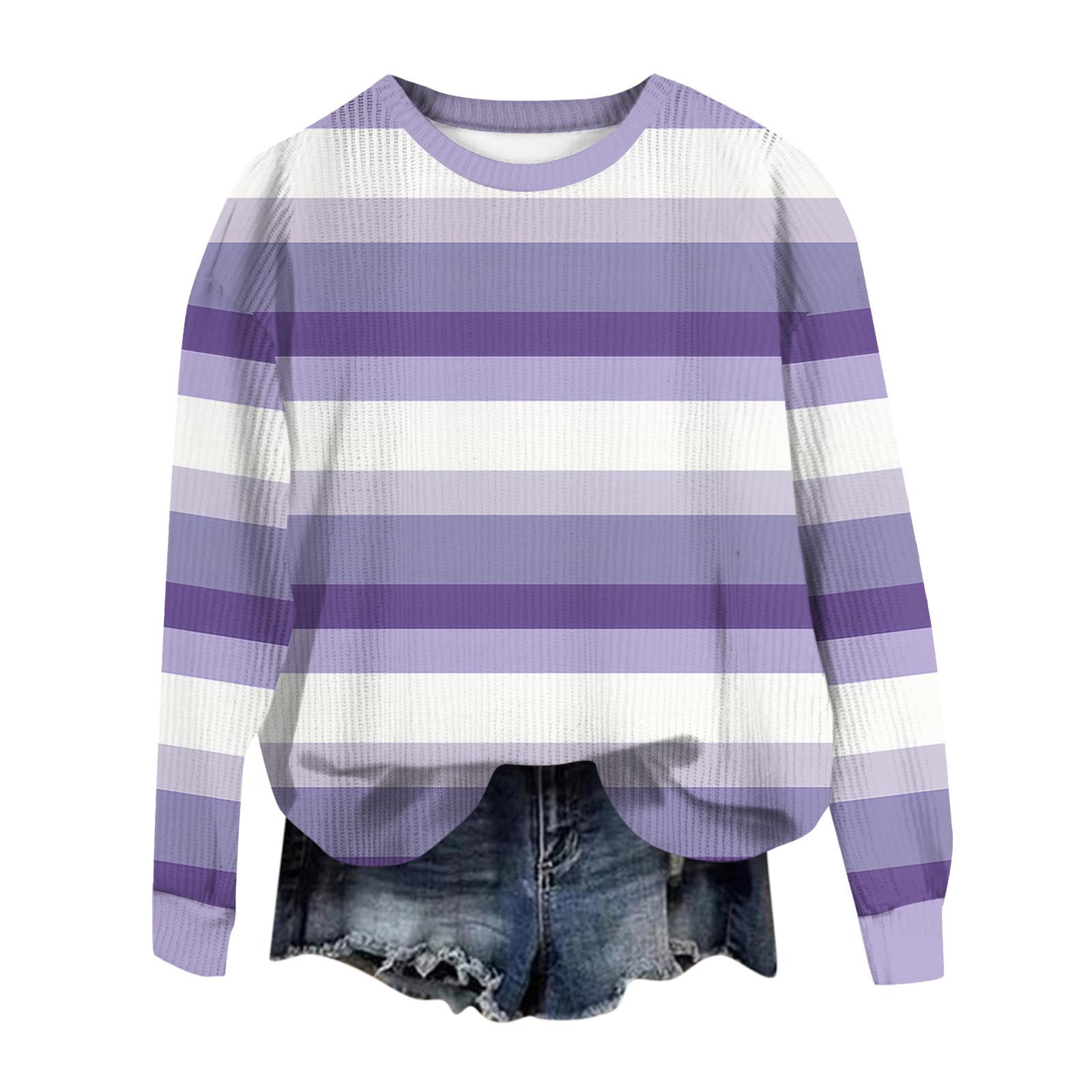 

Жіночий модний вовняний в язаний пуловер з принтом і круглим вирізом з довгими рукавами XL фіолетовий