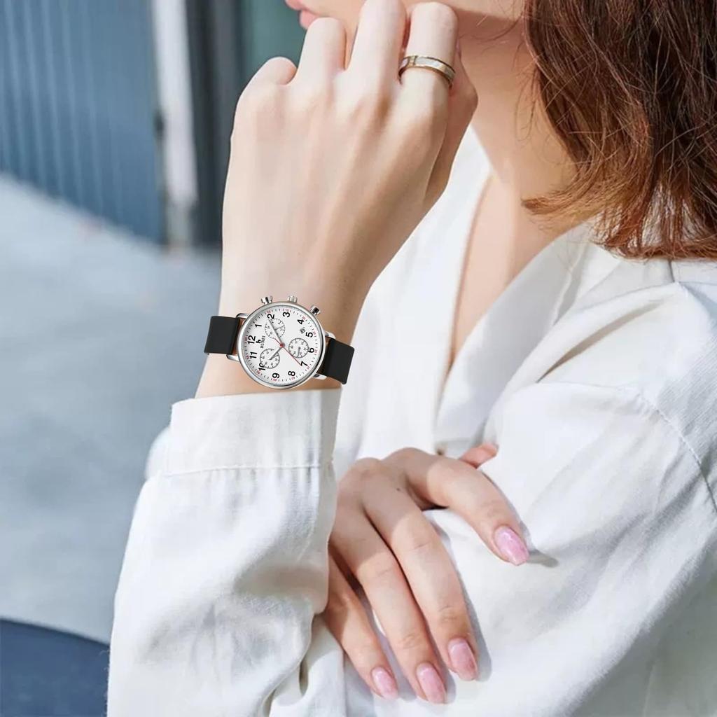 Analog Chronograph Quartz Watch with Date Simple and Stylish Suitable for Nurse Silica Gel Strap Silica [BUREI] Women's Display, Lightweight, Slim,