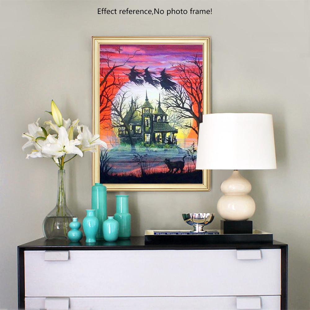 DIY Diamond Painting Witch Cartoon Mosaic Diamond Embroidery Castle Full Round Picture