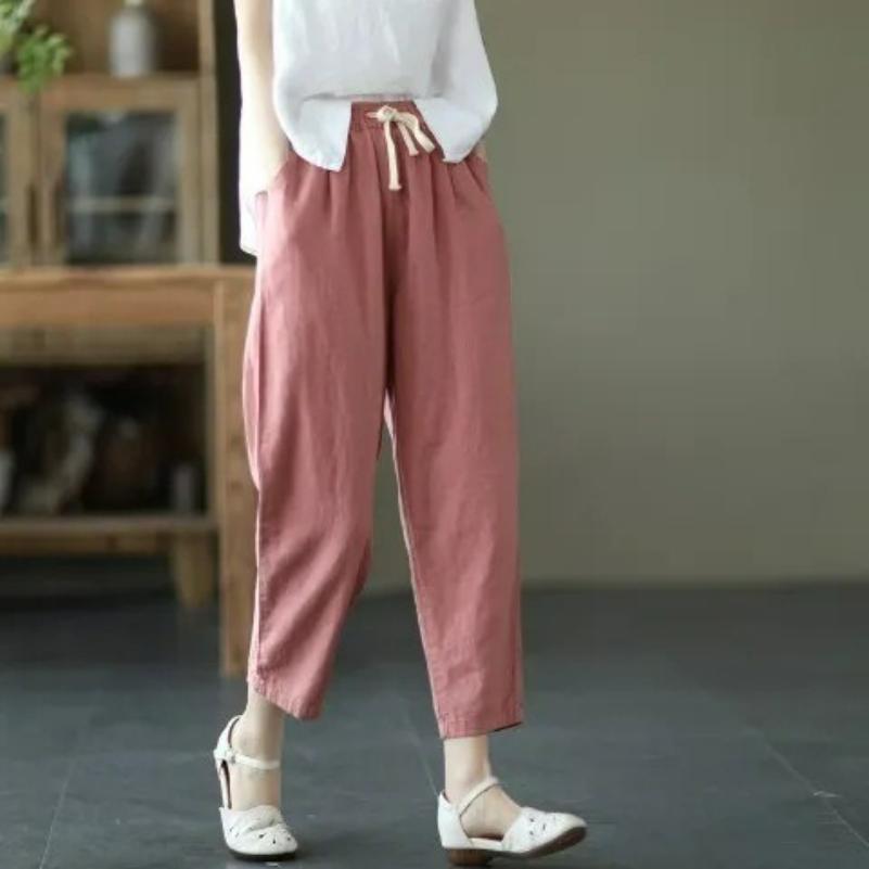 Cotton and Linen Retro Carrot Pants Women's Summer Harem Pants Loose Solid Color All-match Casual Nine-point Pants