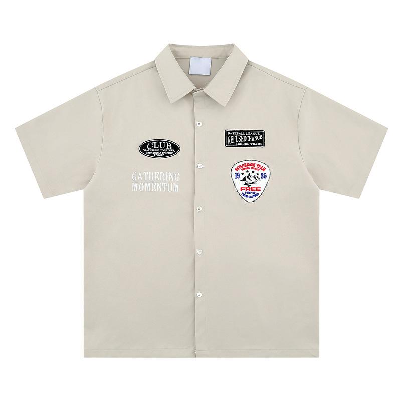 2025 Summer New Ami Kaji American College Style Tooling Shirt Locomotive Suit Badge Cloth Embroidery Shirt