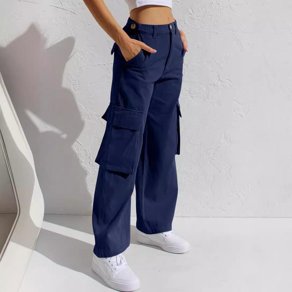 Damen Low Rise Cargo Jeans Gerade Beine Mehrere Taschen Denim Hosen Gewaschen Nicht Elastisch Lässige Lange Hosen