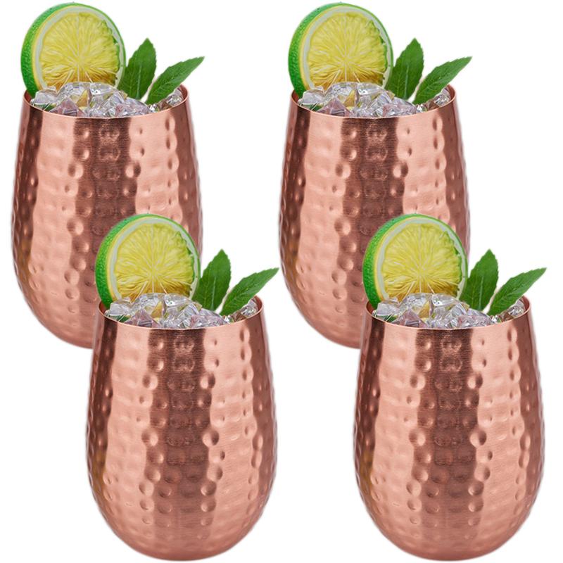 

4 шт. 400 мл Кружки для Московского мула из чистой кованой меди – Дизайн без основания, Бокалы для коктейлей и холодных напитков, Набор для дома и напитков в подарок 400ml