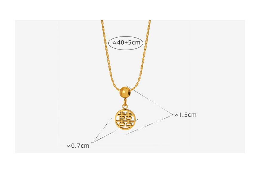 Élégant Collier Pendentif Double Bonheur ajouré en Acier Titane Or 18K - Chaîne de Clavicule Style Chinois Rétro pour Femmes