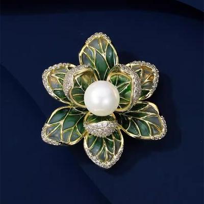 Retro emaliowana broszka Kwiatek Miodu, Wysokiej klasy i elegancka dla kobiet, Broszka z perłą, Wykwintna przypinka antyodblaskowa