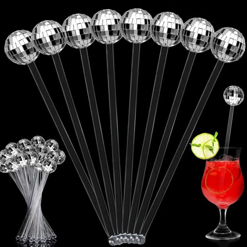 6Pcs 80s Mirror Disco Ball Stirrers Cocktail Beverage Coffee Stirrer Drink Sticks for Birthday Bachelorette Wedding Party Decor