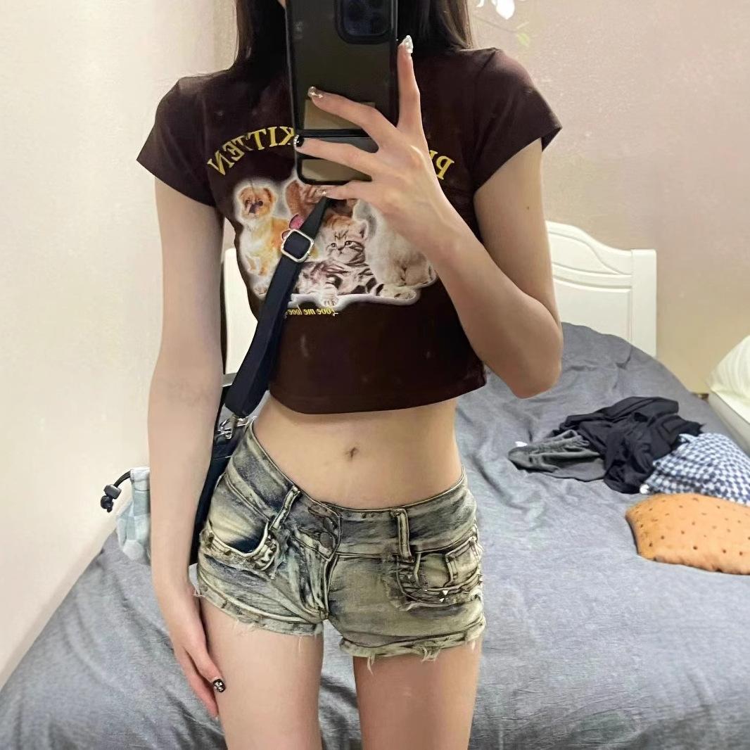 

Джинсовые шорты с низкой талией, женские летние облегающие брюки с зауженным кроем и широкими штанинами на бедрах M