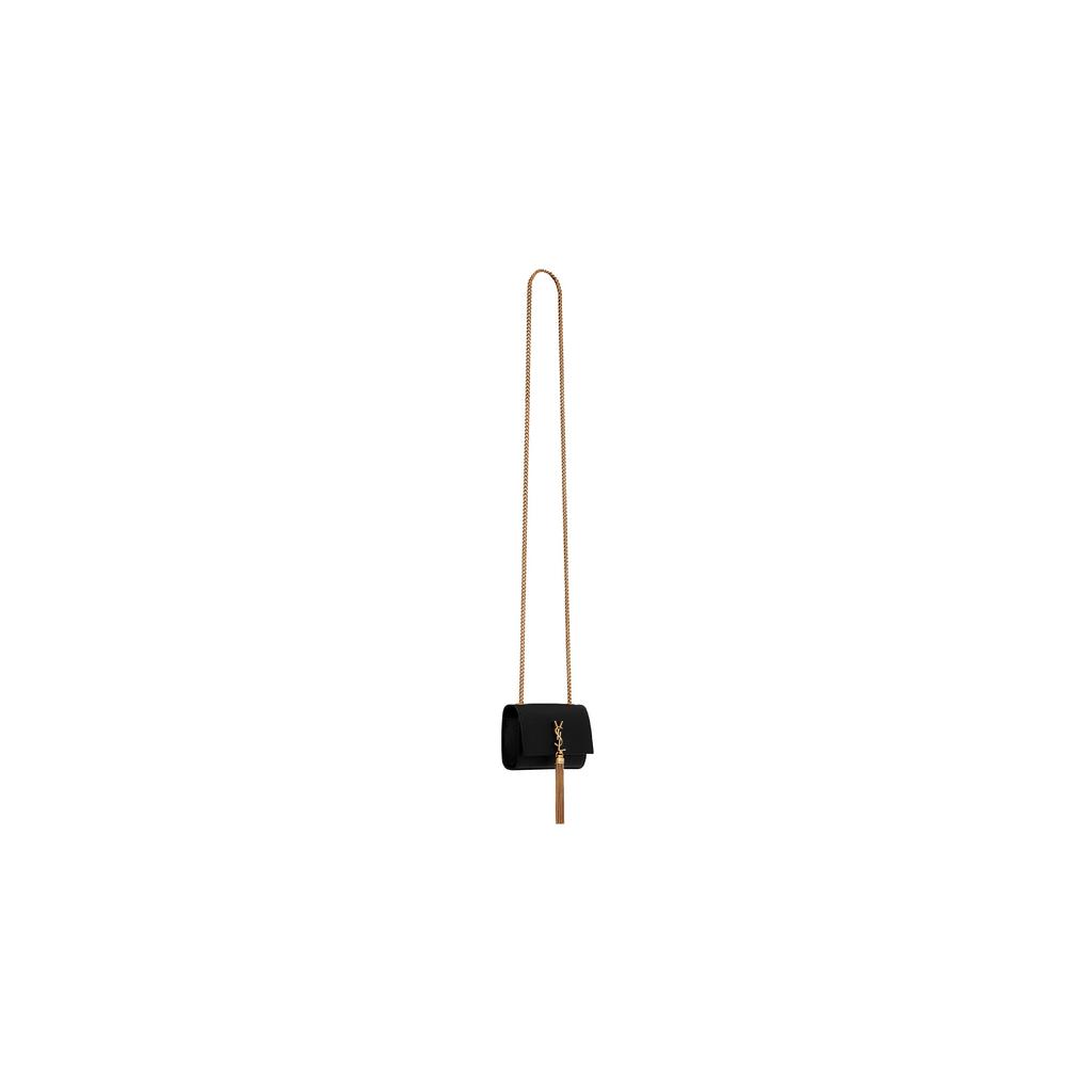 Saint Laurent Ysl Kate Airpods Quaste Klapphülle Druckknopf Narbenleder Schulter Crossbody Kopfhörer Tasche Damen Taschen Schwarz 712449-BOW07-1000