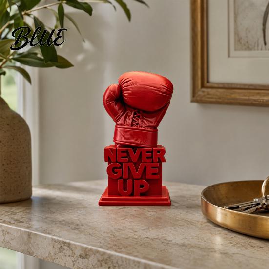 Three-Dimensional Sports Sculpture 3D-Printed Ornament Up Glove Boxing Never Give Statue Inspiring for Home Study Room Decoration Office Desk