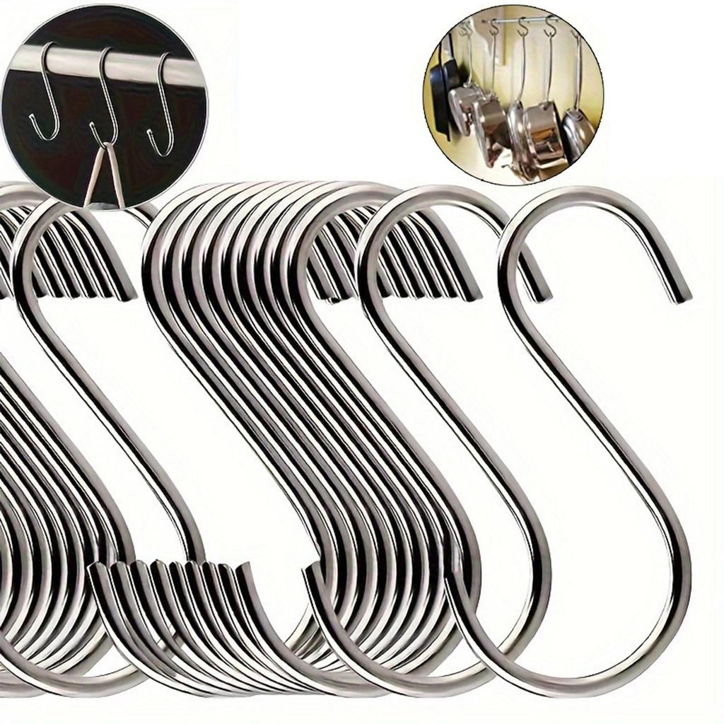 Stainless Steel S Hooks Heavy Duty Multi-Purpose S Shaped Hooks for Kitchen Utensils, Closet Clothes Bathroom Towels Workshop Tools, 3 Sizes Available