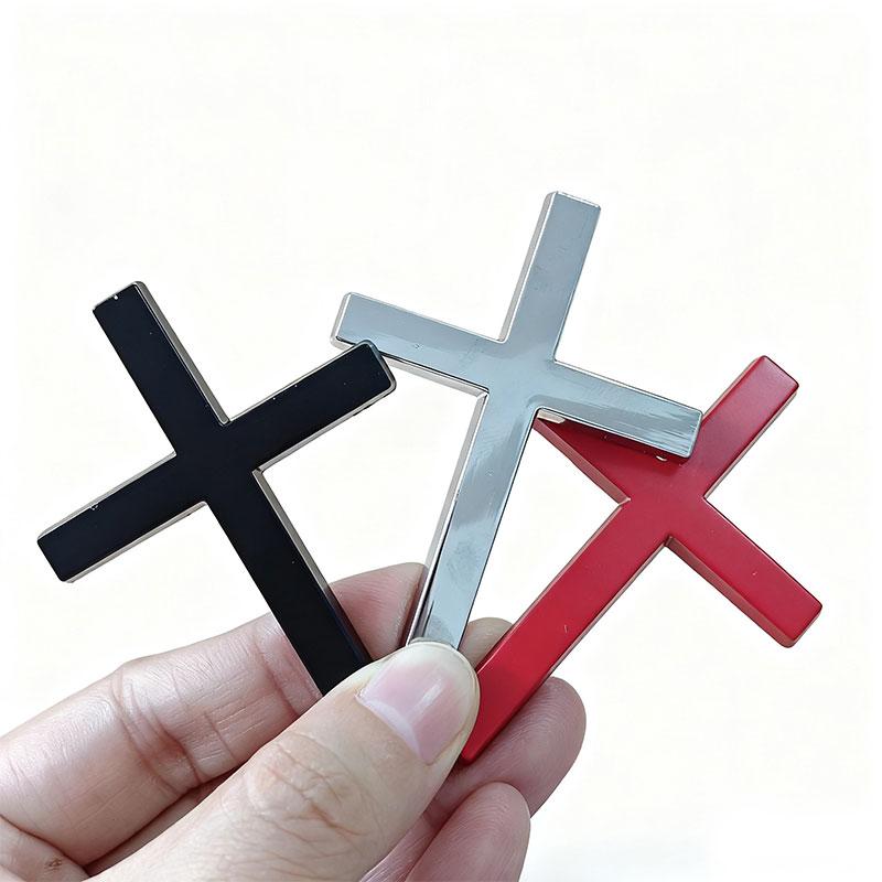 3D Metal Black Chrome Red Christian Cross Car Rear Trunk Sticker Emblem Fender Side Badge Decal for Auto Exterior Accessories