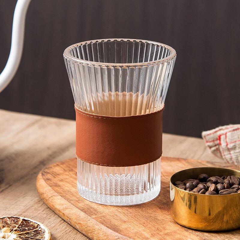 Shangqi Vertical Stripe Glass Cups with Wood Grain Sleeves