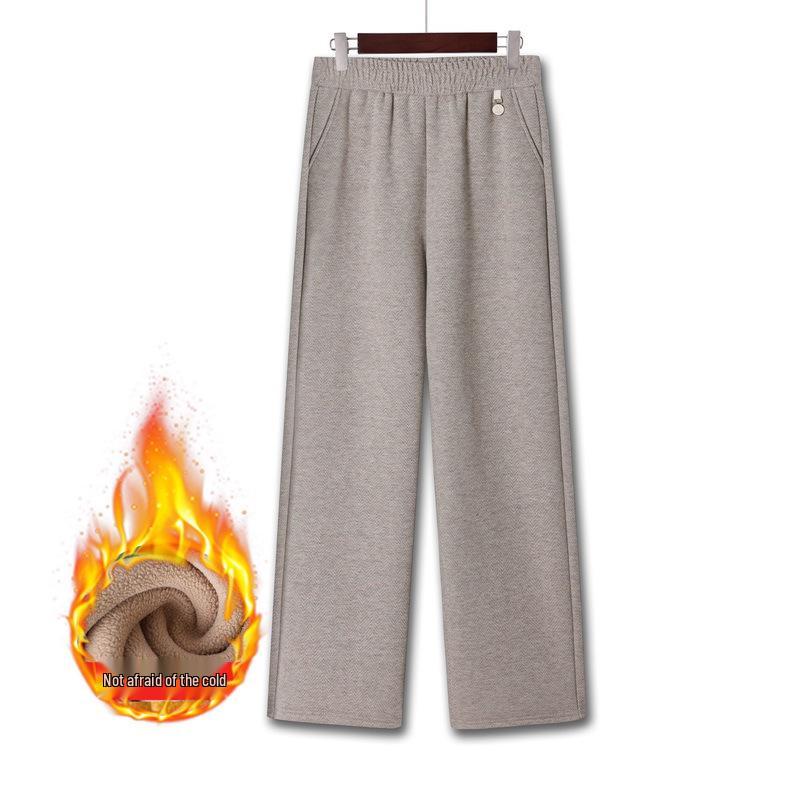 

Women s Winter Fleece-Lined Elastic Waist Slim Straight Pants XXL (100-120 kg)