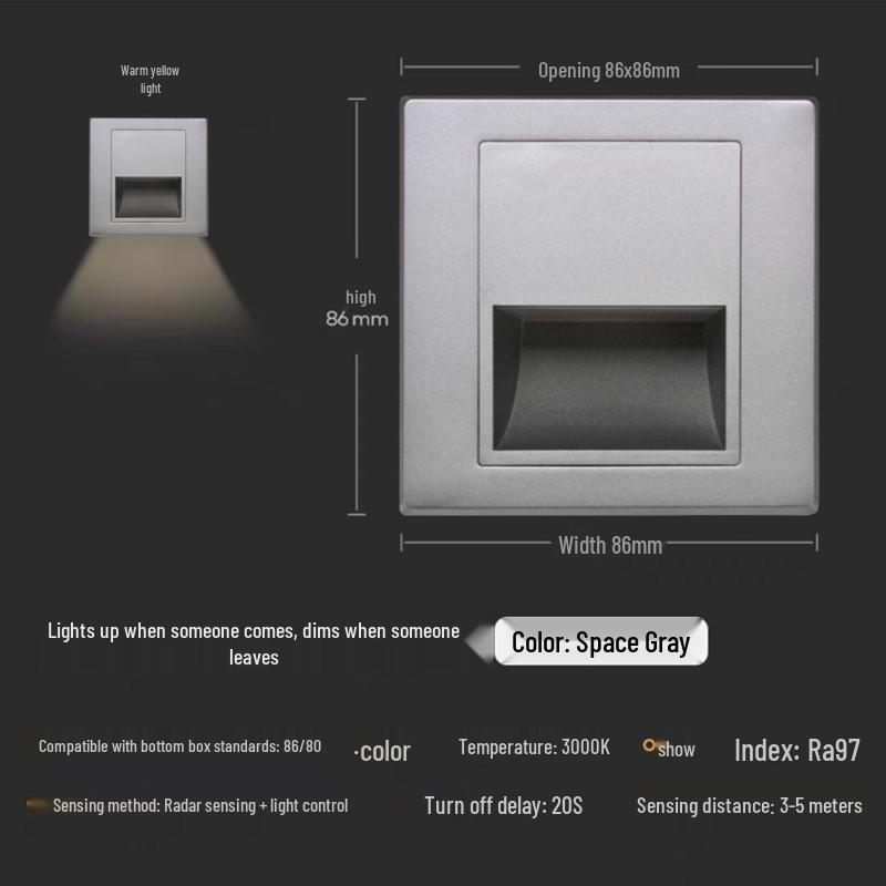 Adjustable 86 Type Recessed Radar Motion Sensor Stair and Aisle Light