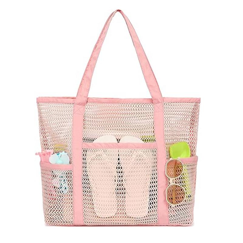Große Maschen-Strandtasche Damen Sommer Umhängetasche Leichte Reise-Einkaufstasche mit mehreren Taschen
