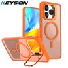 KEYSION Lens Stand Magnetic Phone Case for MagSafe for HONOR X5d Plus Matte Translucent Shockproof Back Cover for Honor X5c Plus