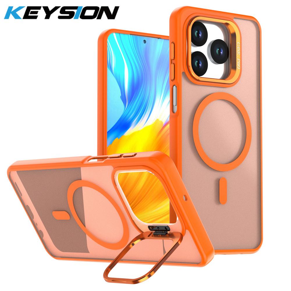 KEYSION Lens Stand Magnetic Phone Case for MagSafe for HONOR X5d Plus Matte Translucent Shockproof Back Cover for Honor X5c Plus