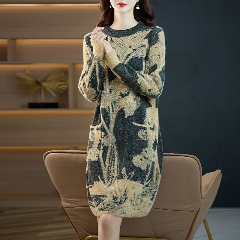 Women Knit Sweater Dress Long Sleeve Winter Mink Elegant Fall Outfit Clothes