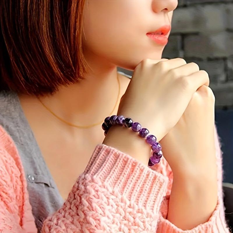 Grade A 100% Natural Amethyst Bracelet Women Valentine Day Gift For Girlfriend 4/6/8/10/12mm Beaded Braslet Casual Accessories