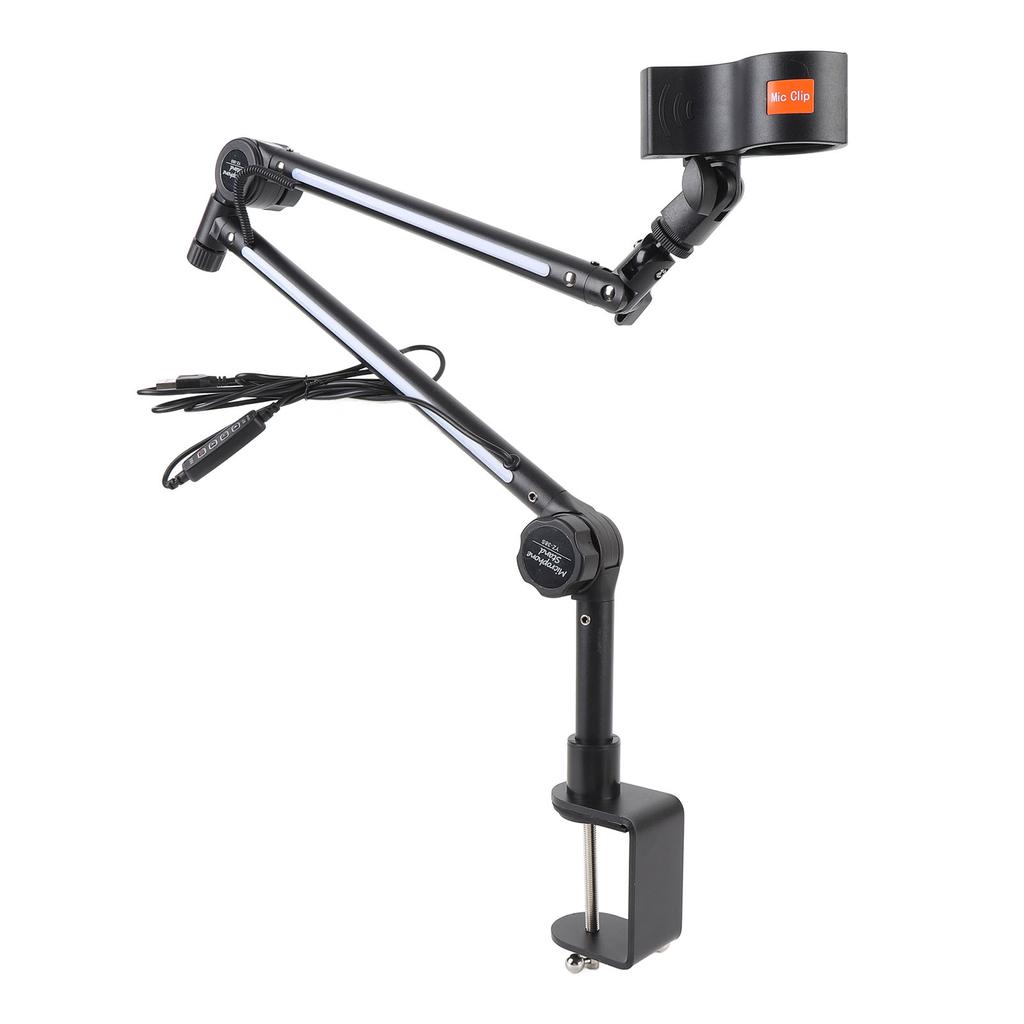 Desk Microphone Stand 360 Degree Adjustable Metal Boom Arm Mic Stand with RGB Light for Live Gaming