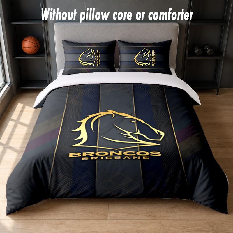 Set Biancheria da Letto Design Brisbane Broncos 1 Copripiumino + 2 Federe Morbido Traspirante Biancheria da Letto per la Casa