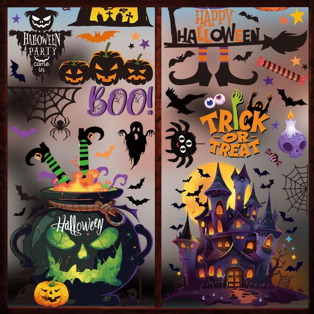 9 Sheets Halloween Window Clings Decals for Party Decoration, Reusable Double Side Halloween Window Stickers, Indoor & Outdoor Home Decor,Ghosts,
