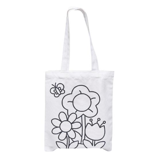 DIY Coloring Canvas Bag Cute Animal Plant Space Designs Kids Tote Reusable Shopping Tote for Children School Outing Picnic