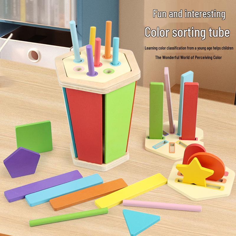 Montessori Wooden Color and Shape Sorting Cup Set for Early Learning and Grip Development 