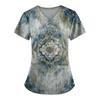Plus Size Printed Scrub Working Uniform Tops For Women's V-Neck Print Short Sleeve Fun T-Shirts Workwear Tee With Pockets