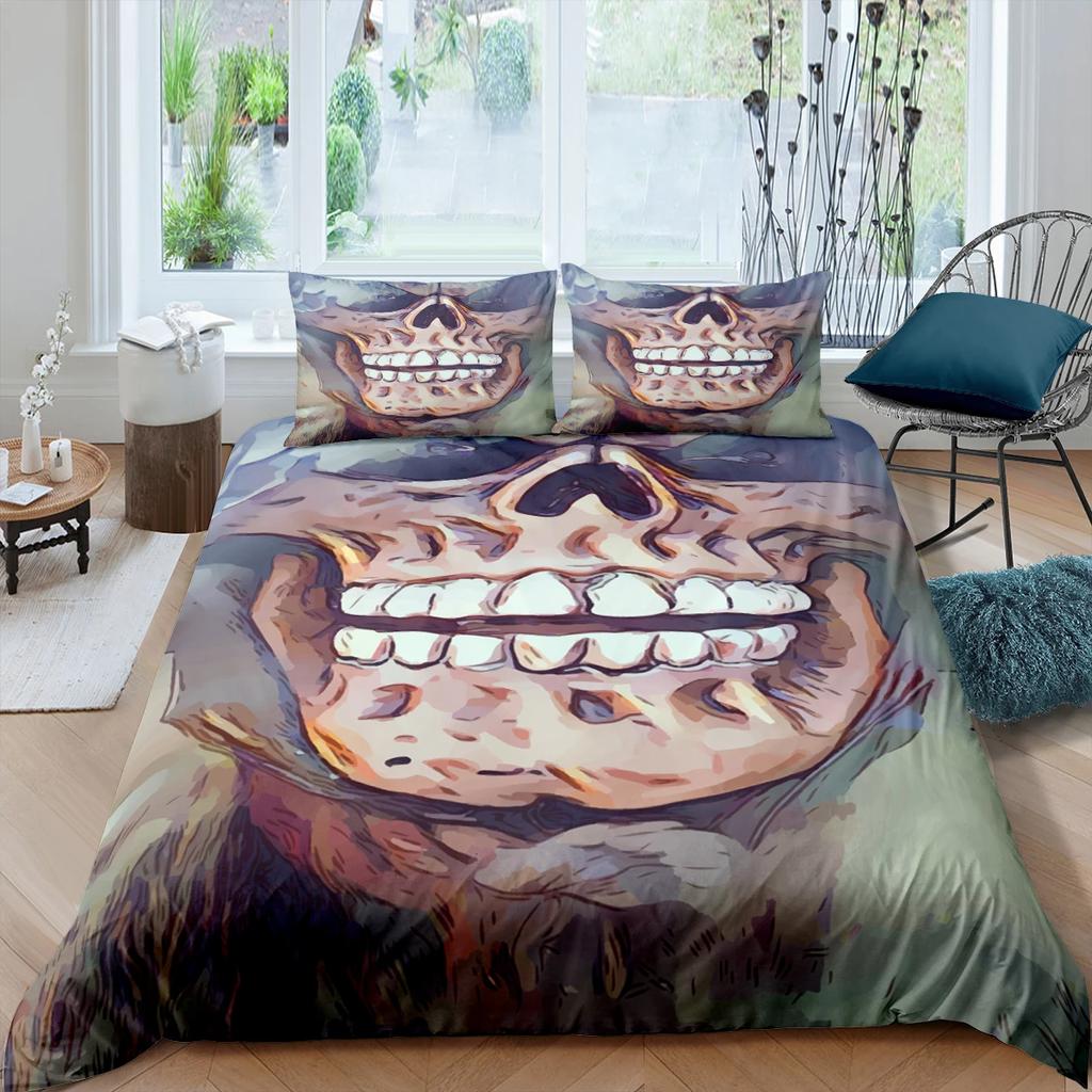 Sugar Skull Bedding Sets King Beauty Kiss Skull Duvet Cover Bed Set Bohemian Print Black Bedclothes Queen Size Bedline